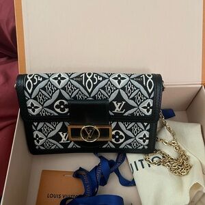 Louis Vuitton Since 1854 Dauphine Chain Wallet. black and white with gold chain